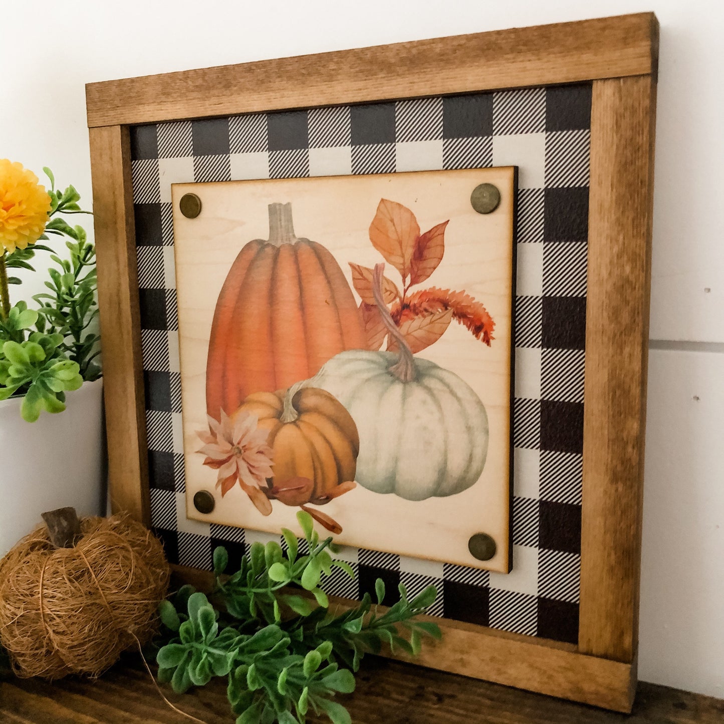 Plaid Pumpkin Fall Wood Sign