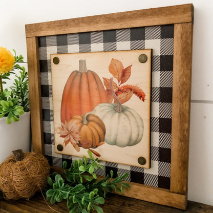 Plaid Pumpkin Fall Wood Sign