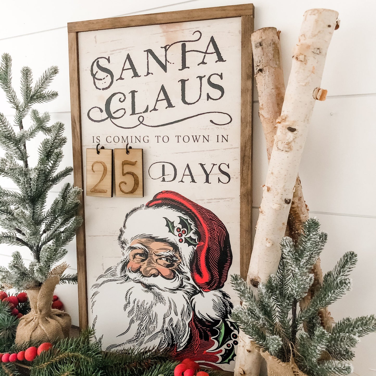 Santa Christmas Countdown Wood Sign