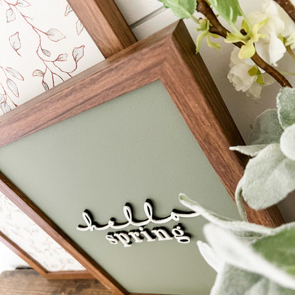 Hello Spring Green Background Wood Sign
