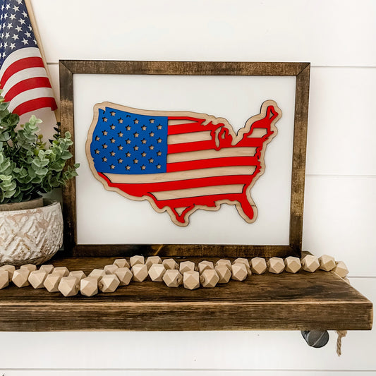 US Shaped American Flag Laser Cut Sign