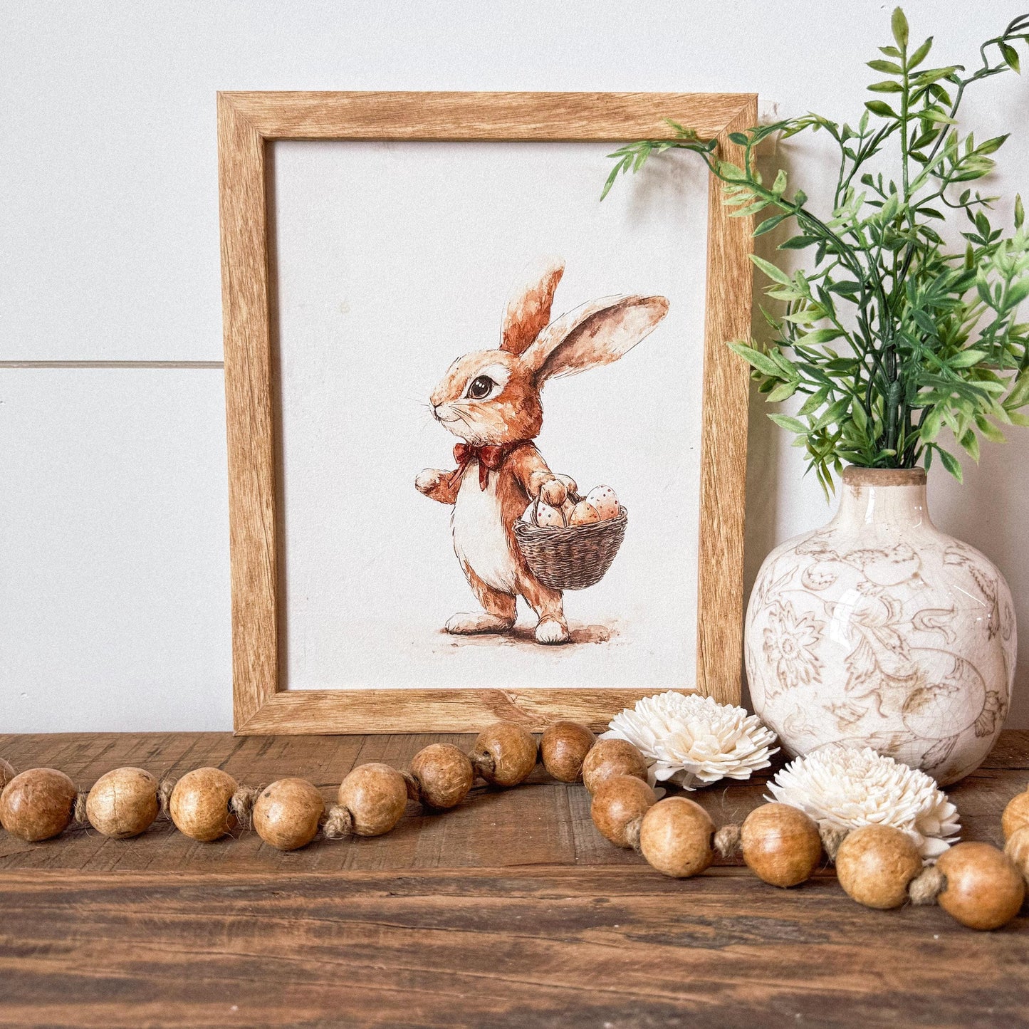 Vintage Rabbit With Basket Easter Spring Wall Art
