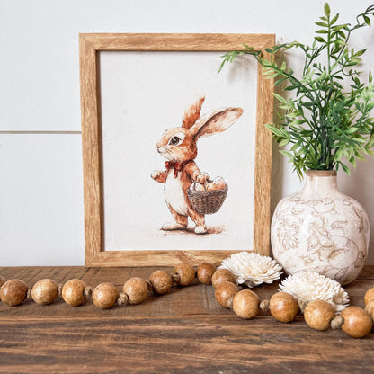 Vintage Rabbit With Basket Easter Spring Wall Art