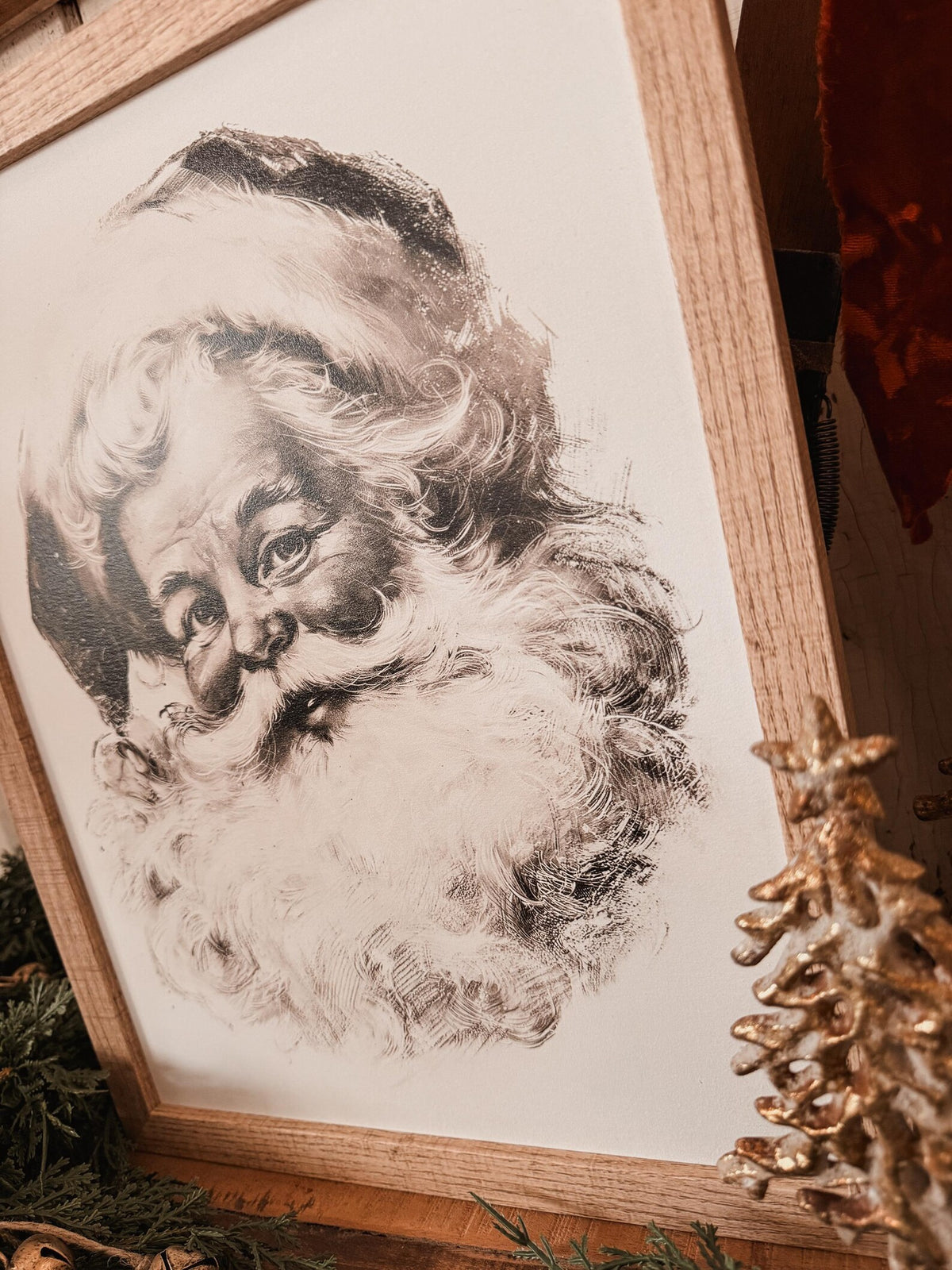 Black & White Vintage Santa Face