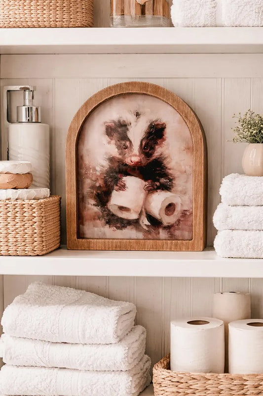Skunk with Toilet Paper Funny Framed Arched Print