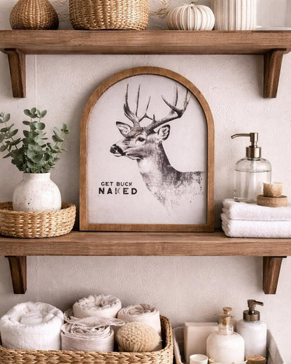 Get Buck Naked Funny Deer Framed Arched Print