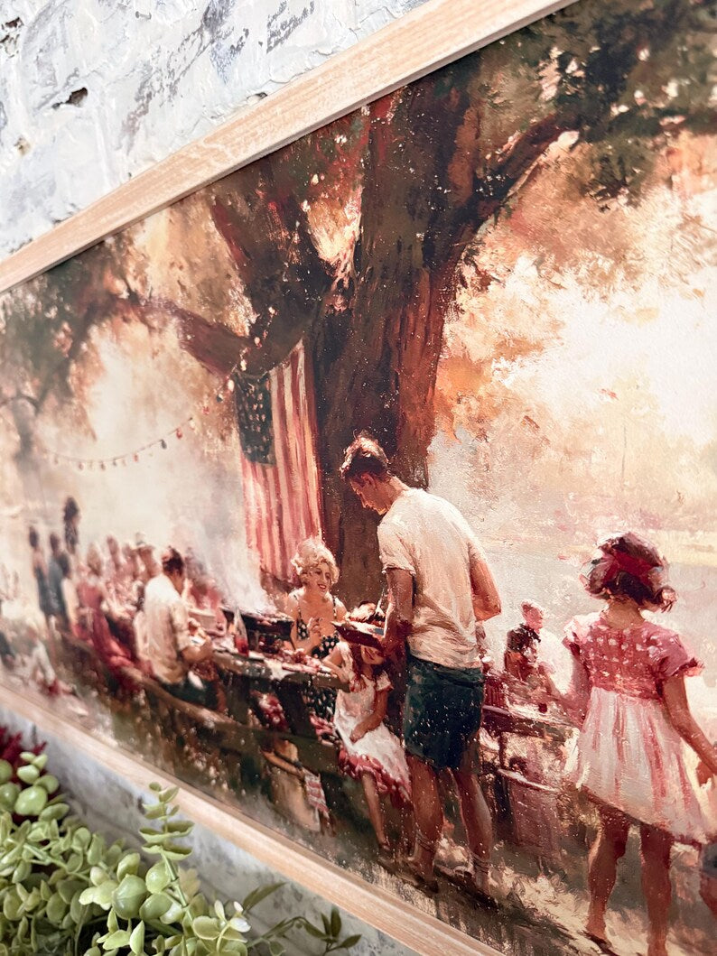 Vintage Patriotic American Country Picnic 4th of July Wood Sign