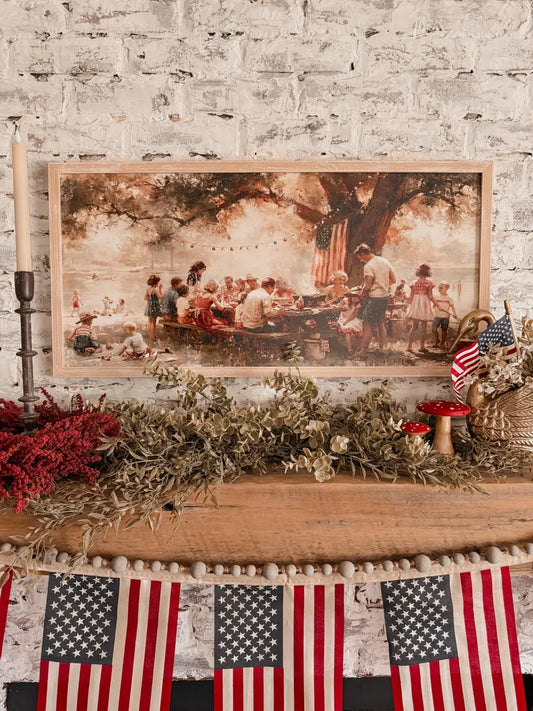 Vintage Patriotic American Country Picnic 4th of July Wood Sign