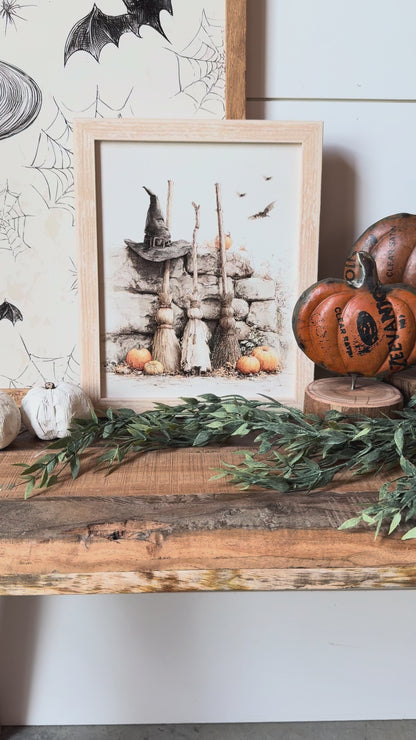 Three Brooms Halloween Wood Sign