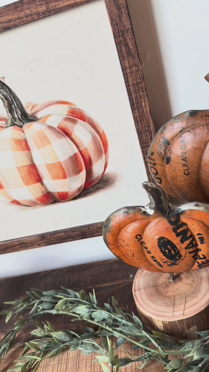 Vintage Plaid Pumpkin Wood Sign