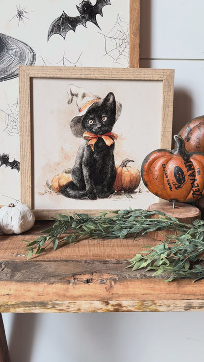 Vintage Halloween Black Cat Wood Sign