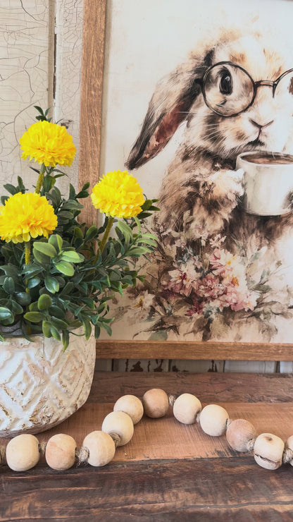 Bunny with Glasses & Coffee Cup Wood Sign