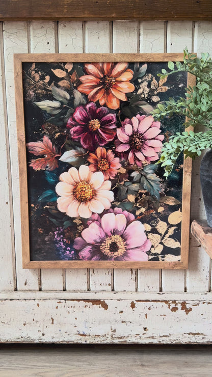 Bold Colorful Moody Floral Wood Sign