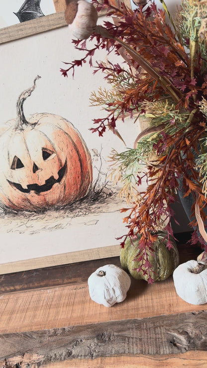 Vintage Pumpkin Face Wood Sign