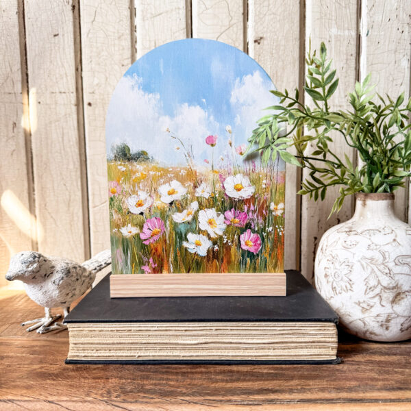 Spring Flowers Arched Wood Sign Shelf Sitter