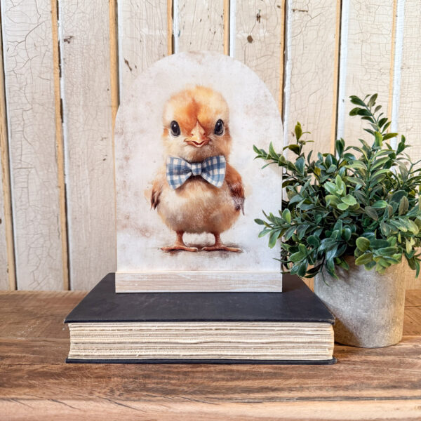 Baby Easter Chick Arched Wood Sign Shelf Sitter