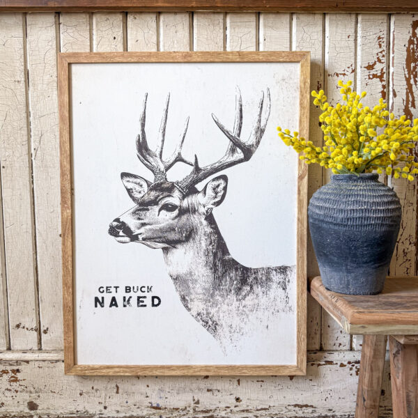 Get Buck Naked Deer Head Wood Sign