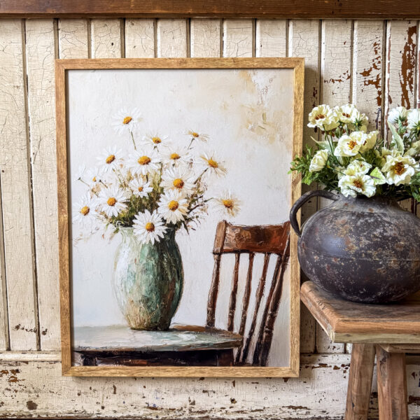 White Daisies in Vase Wall Art Sign