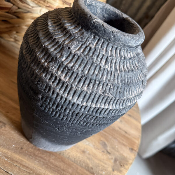 Vertical Line Charcoal Vase 8" - Image 2