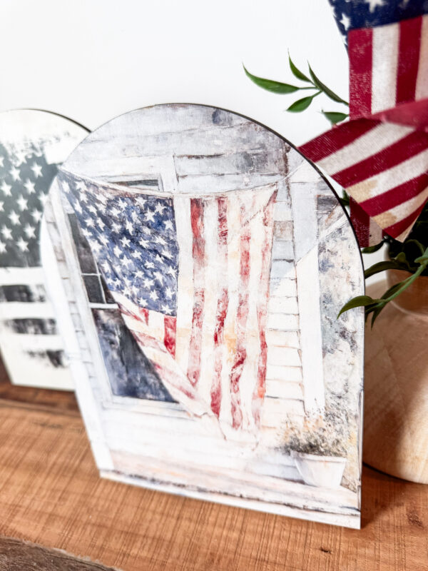 American Flag Arched Wood Sign Shelf Sitter - Image 2