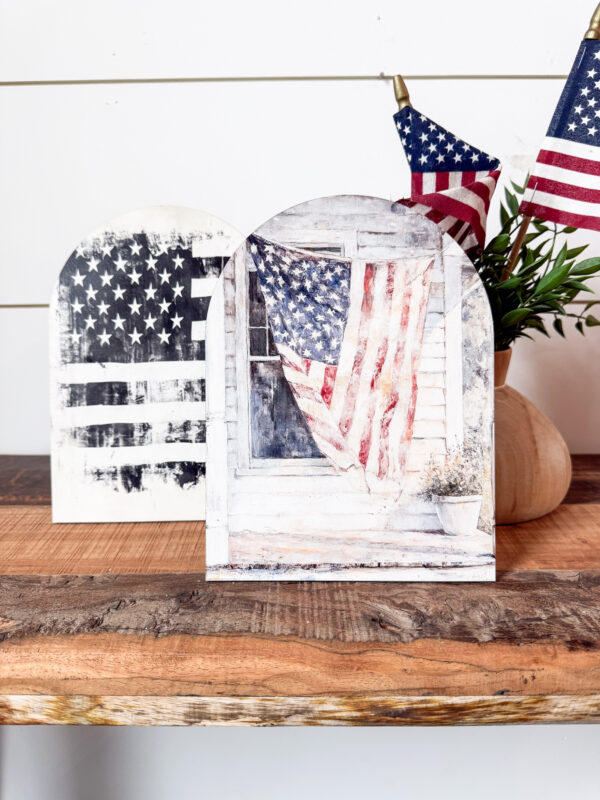 American Flag Arched Wood Sign Shelf Sitter